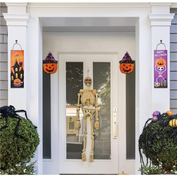 Thanksgiving Fall Welcome Sign Set of 2 Hanging Wood Double Sided 17"x 6" - Picture 5 of 7